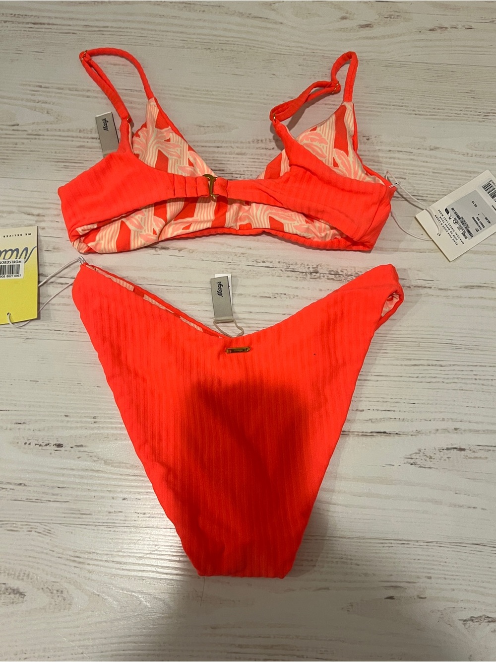 MAAJI NWT Bright Coral Ribbed Bikini Set Size Small - Picture 4 of 5
